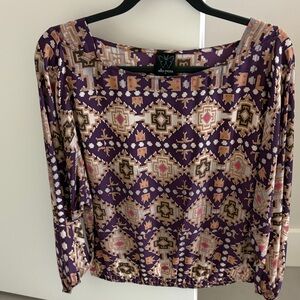 Ella Moss Purple and Gold Geometric Blouse 100% silk XS